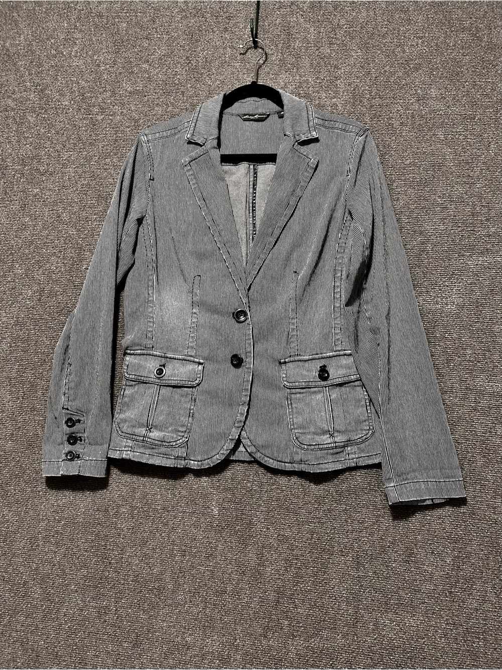Eddie Bauer Pinstripe Women's Denim Blazer Jacket Size L
